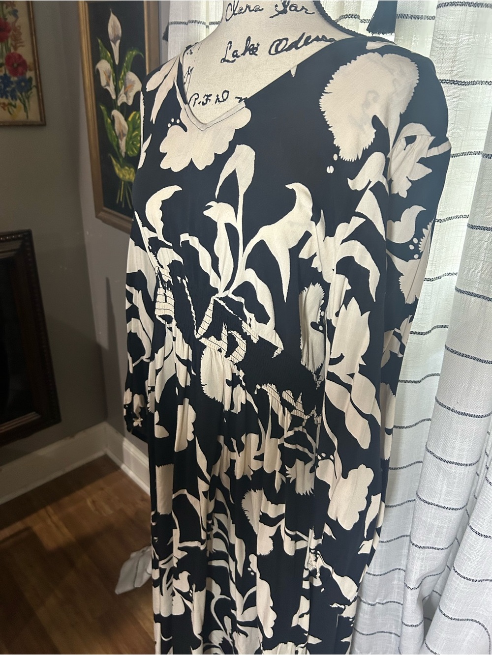 Knox Rose Women's Black and White Floral Long Sleeve Dress - Picture 3 of 6